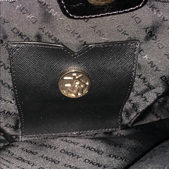 Black and Gold DKNY Leather Crocodile Embossed Handbag - Picture 7 of 7